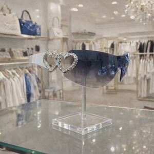 Sunglasses Women White Rectangle Rimless Wrap Around Blue Tinted Fashion